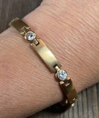 Speidel Stainless Steel CZ station Link bracelet Copper Color 7.5” – 1A Vintage