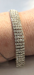 Clear 4 Strand Glass Rhinestones Silver Tone Bracelet 7″ by 1.45″ B-TN3