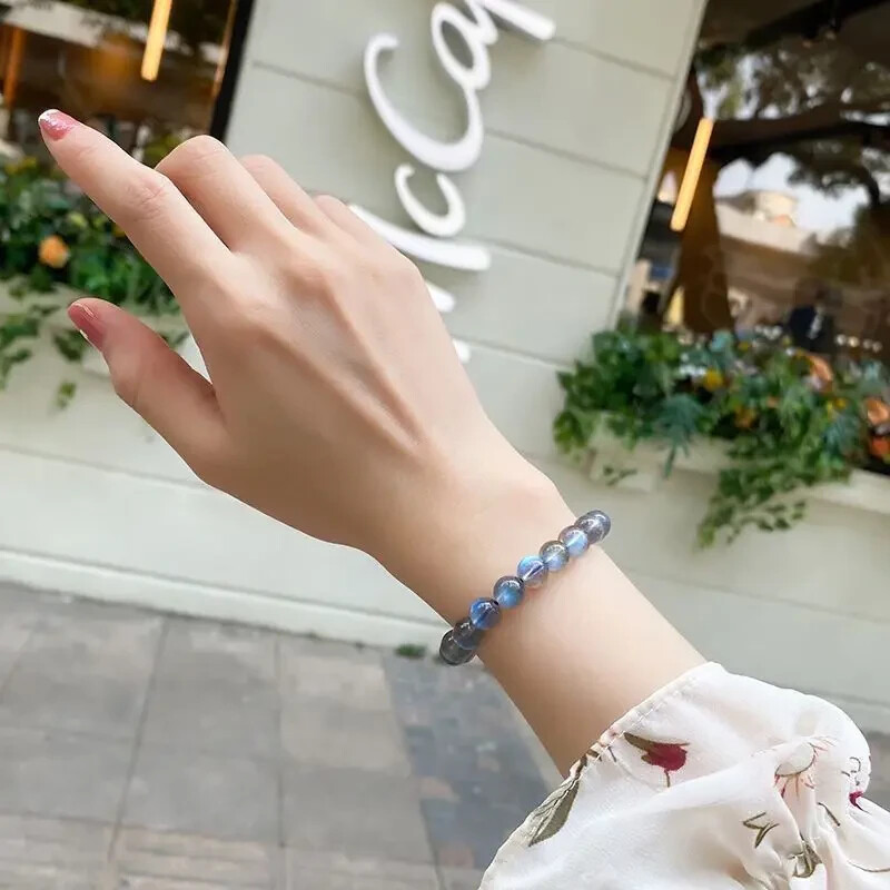 Natural Moonstone Stone Bracelet 7mm Ice Blue Crystal Stretch Bracelet Handmade gallery