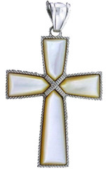 2 3/10 INCH SILVERPLATED GEM GEMSTONE MOTHER OF PEARL CROSS PENDANT PC6/103024