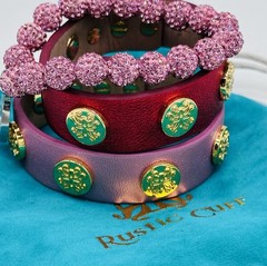 Rustic Cuff Pink Champagne 3 Pc Bracelet Set Summer Vacation Cruise Resort Pouch