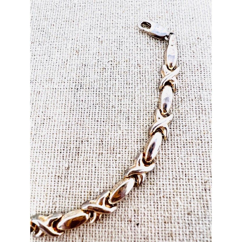 Vintage Sterling Silver XO Hugs and Kisses Link Bracelet Lobster Clasp Bracelet gallery