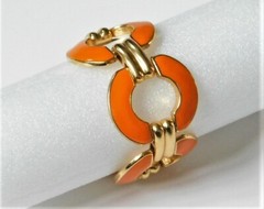 100% Authentic J.Crew Orange Oval Round Enamel and Gold Plated Link Bracelet