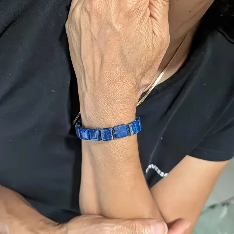 Natural Lapis Lazuli & Black Onyx Men's Square Beads Healing Protection Bracelet gallery