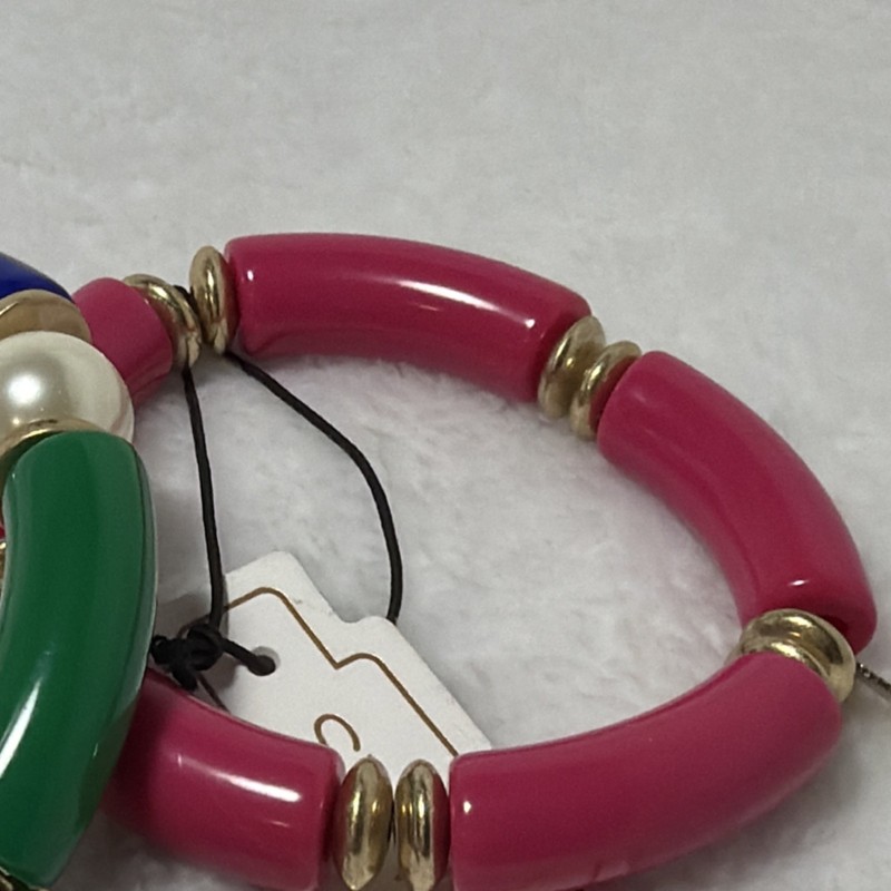 CANVAS Multicolor Beaded Stretch Bracelets w/ Faux Pearl Beads Set of 2 7in gallery