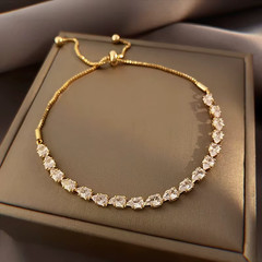 14k yellow gold plated lariat bracelet simulated tear drop shape diamonds