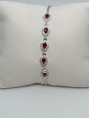 925 Sterling Silver Ruby CZ Halo Bolo Bracelet Adjustable 9”