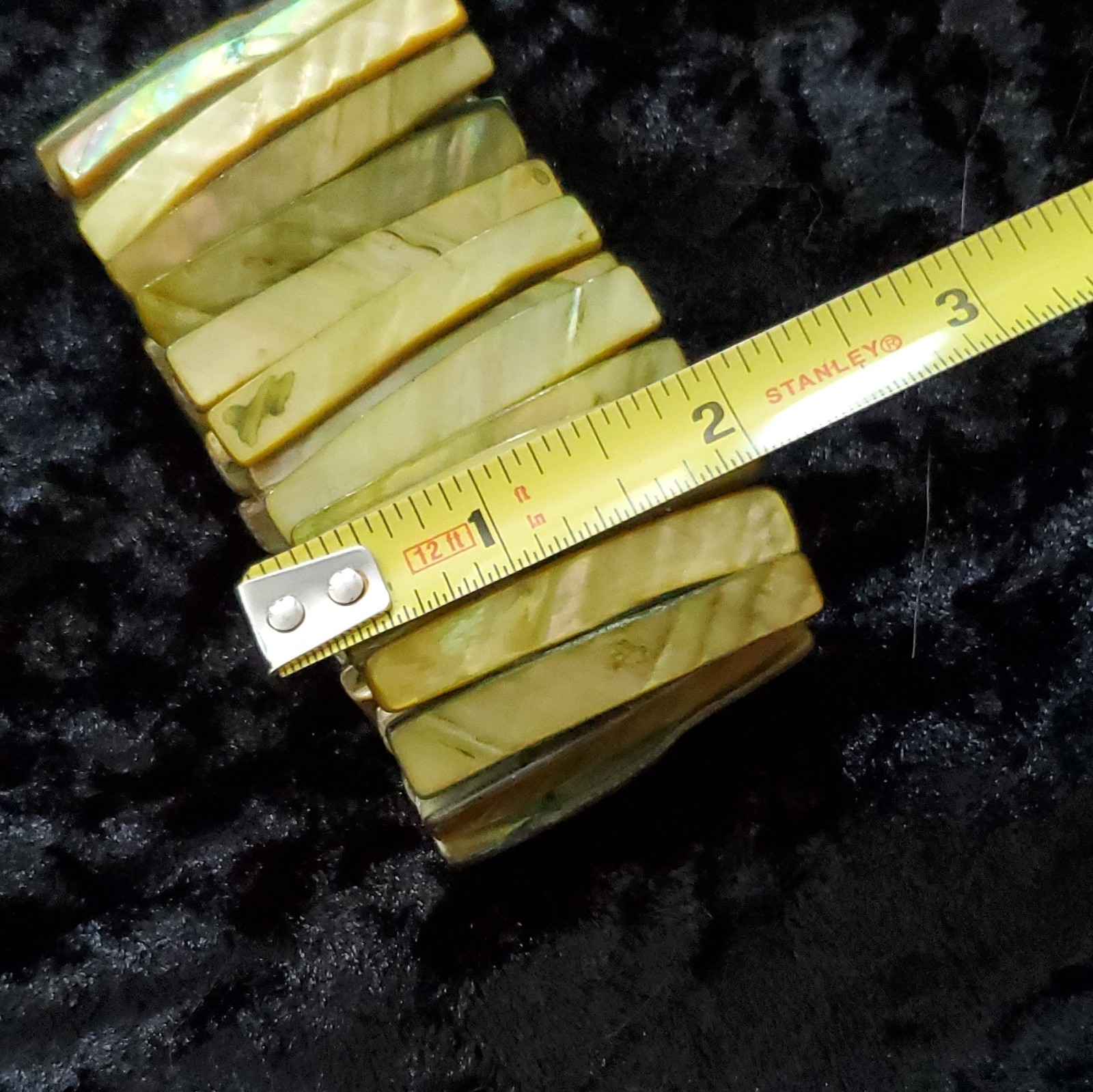Abalone Shell Stretch Hinged Cuff Bangle Bracelet Green Yellow Rectangular Beads gallery