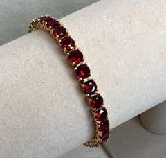Red lab created ruby 18k yellow gold over silver bracelet 17.46ctw 7.25″ NEW