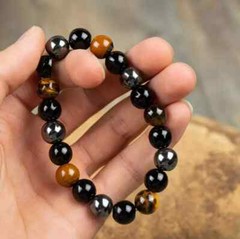 Triple Protection Obsidian Tiger Eye Hematite 8mm Beads Healing Woman Bracelet