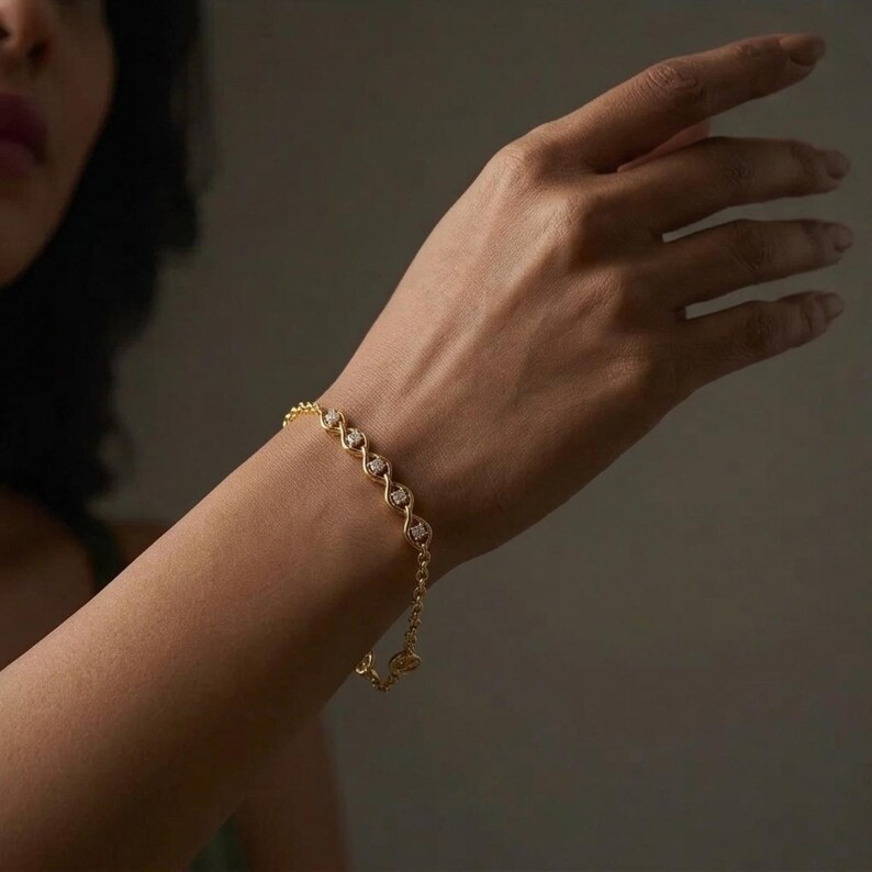 Delicate Round Cut Seven Stone Zigzag Link Elegant Minimalist Style Bracelet Her gallery