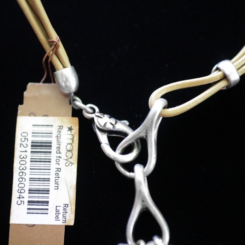 NWT LUCKY BRAND Leather Necklace Bird Feather and medallion Pendant NEW $45 gallery