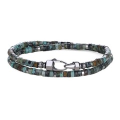 African Turquoise Bracelet for Men, Layered Beaded Gemstone Bracelet for Men L