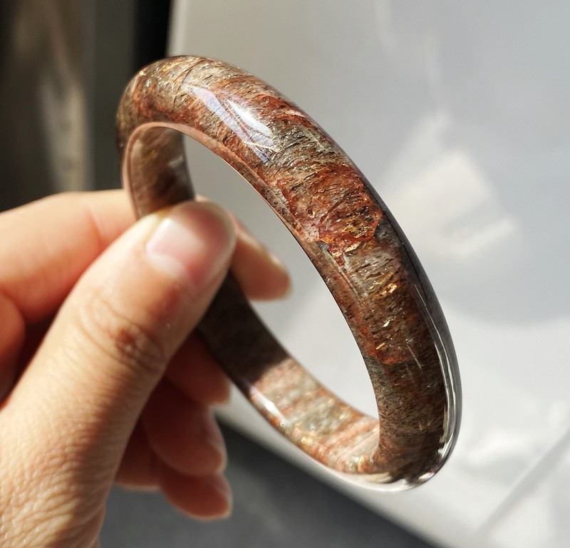 Natural Black Gold Rutilated Quartz Crystal Bangle Internal Diameter 54.5mm C6 gallery