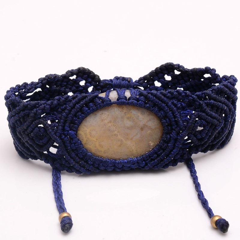 Handcrafted Natural Petoskey Fossilized Coral Boho Macrame Beautiful Bracelet gallery