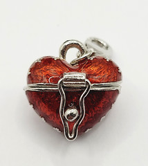 Heart Charm Enamel Red with Silver Tone Hinged Opening Locket Pendant Charm