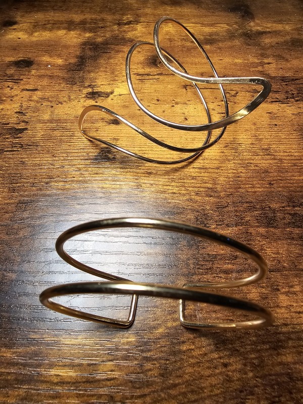 Gold Tone Metal Wire Cuff Bracelet, Stackable, Sizable, No Stone gallery