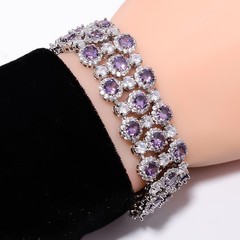 Purple Amethyst, CZ 925 Sterling Silver Adjustable Bracelet 7-8″ B131328