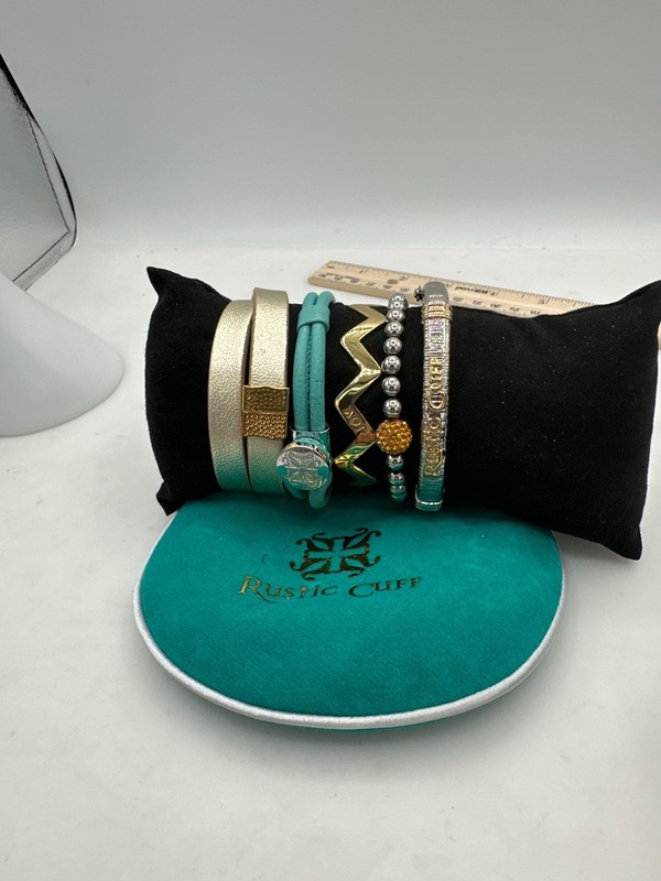 Rustic Cuff Boutique 5PC Stack Turquoise Leather Mixed Metal Set gallery
