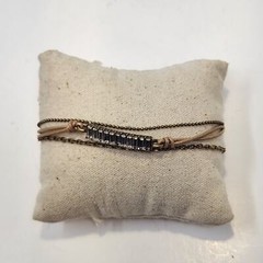 Chloe Isabel Leather Brass Tone Chain Layered Bracelet Baguette Rhinestones Boho