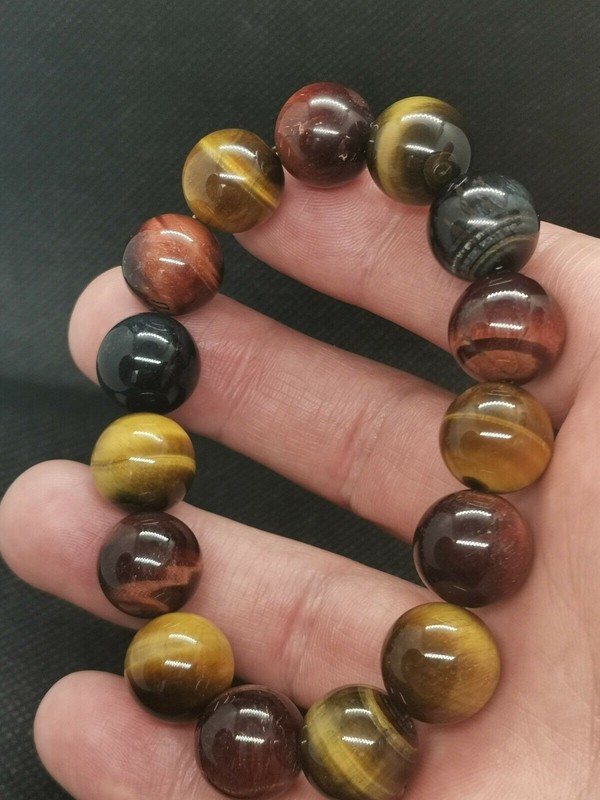 Natural Blue Red Yellow Tiger's Eye Bracelet Genuine Gemstone gallery