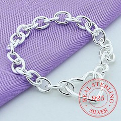 925 Sterling Silver Charm Heart Thick Chain Women Bracelet Fashion Jewelry