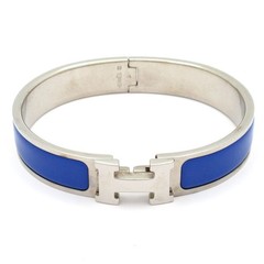 HERMES Clic H Silver Blue Hardware None Bangle