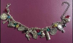 ALICE IN WONDERLAND CHARM BRACELET as shown Rabbit Hat Drink Cheshire Cat Clock