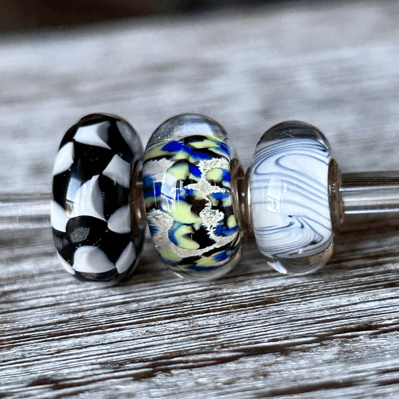 TROLLBEADS Lot of 3 Black White Blue Yellow LAA 925S Chess & 2 Uniques gallery