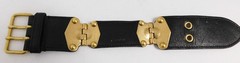 MiuMiu Wide Black Leather Gold Tone Hardware Bracelet 8 in