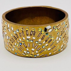 Wide Cuff AB Rhinestone Mirror Studded Runway Bracelet Gold Tone Statement