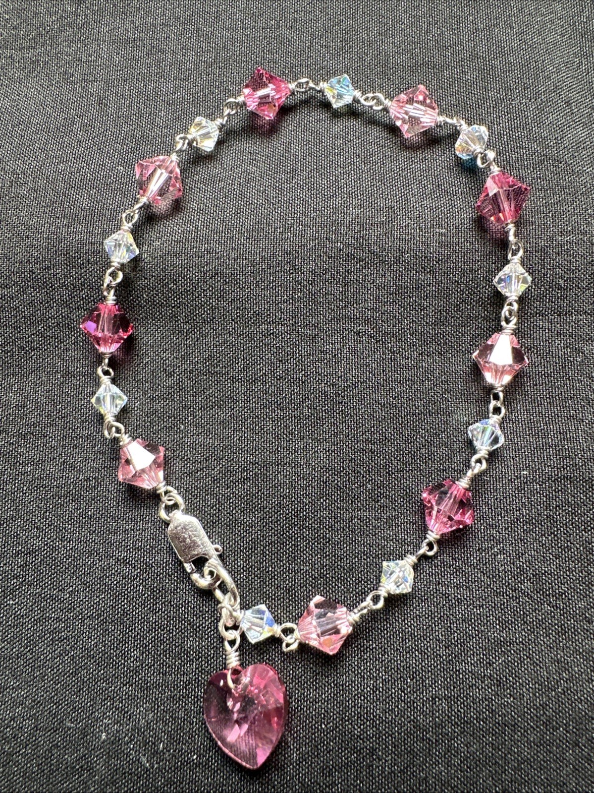 Silver .925 Pink And Clear Crystal Bracelet 7.5 Inch gallery