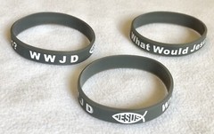 3 Jesus WWJD Bracelet Fundraiser Wristband Rubber/Silicone Arm Band Gray White