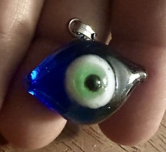 Blown Glass Evil Eye Pendant Mal De Ojo Vintage Talisman Rare GREEN/Blue/white