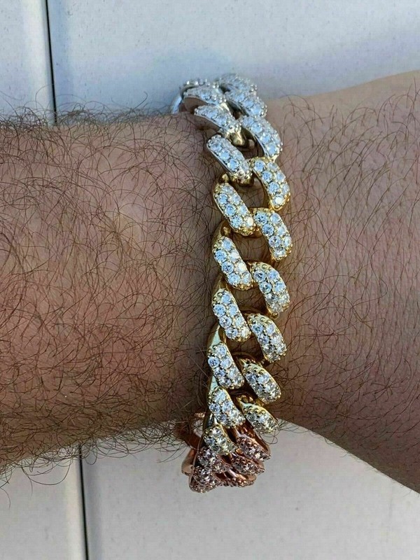 Miami Cuban Link Bracelet Tri Color Plated 925 Silver Rose Yellow Gold CZ gallery
