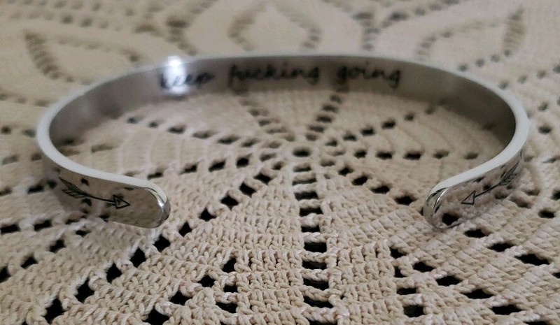 Inspirational Stainless Silver Cuff Bracelet ~ "Keep F***ing Going" ~ One Size gallery
