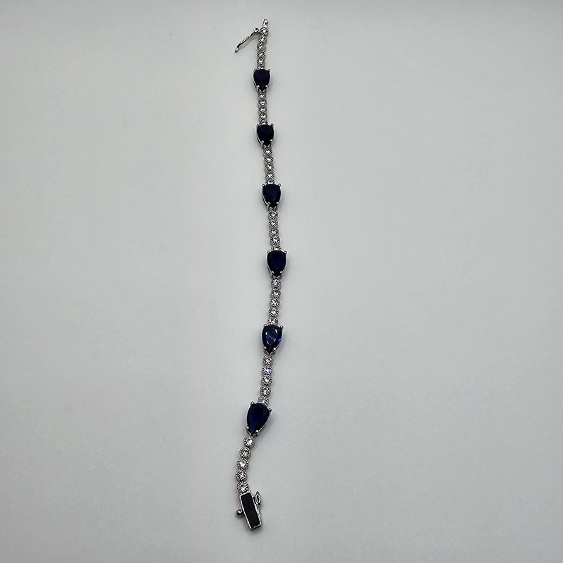 Rachel Glauber Tennis Bracelet Women Pear Blue Sapphire White Gold Plated 7in gallery