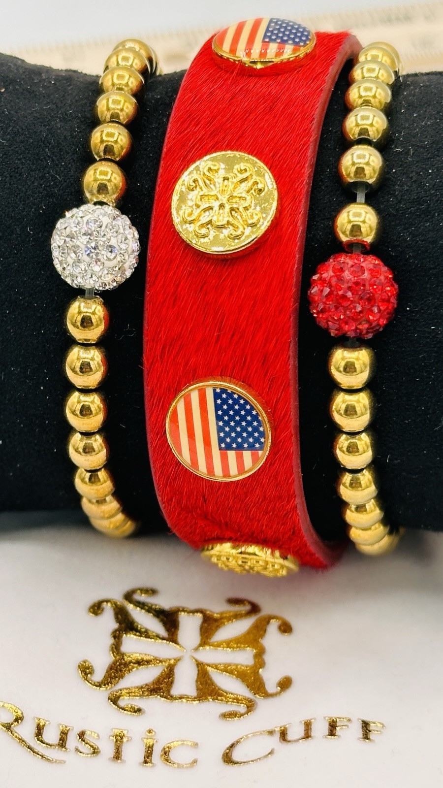 Rustic Cuff Star & Shine Patriotic Stack Red Hair On Hide Cuff Crystal Bracelet gallery