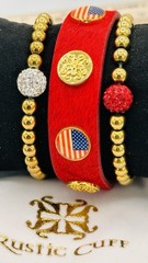 Rustic Cuff Star & Shine Patriotic Stack Red Hair On Hide Cuff Crystal Bracelet