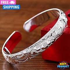 Handmade Hollow Floral Bracelet Adjustable Minimalist Open Cuff Bangle Bracelets