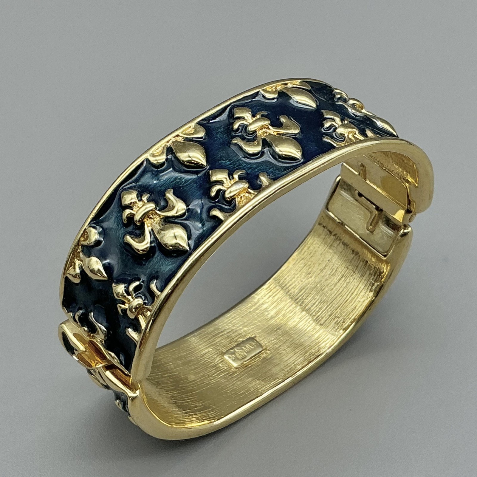 Michaela Von Habsburg MVH Bracelet Blue Enamel Fleur De Lis Gold Tone Wide gallery