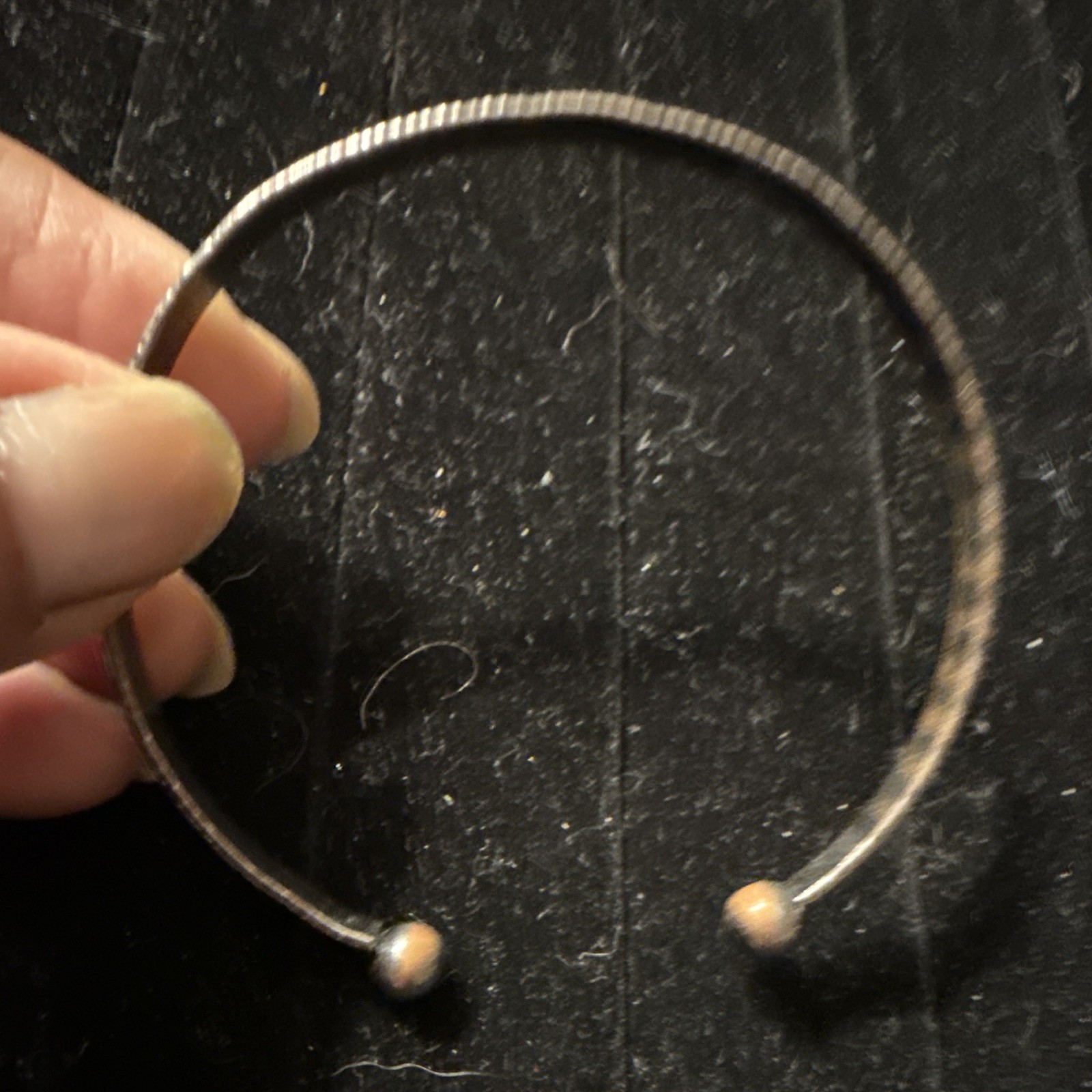 silver-tone open cuff bangle bracelet, ball ends, metal, no stone gallery