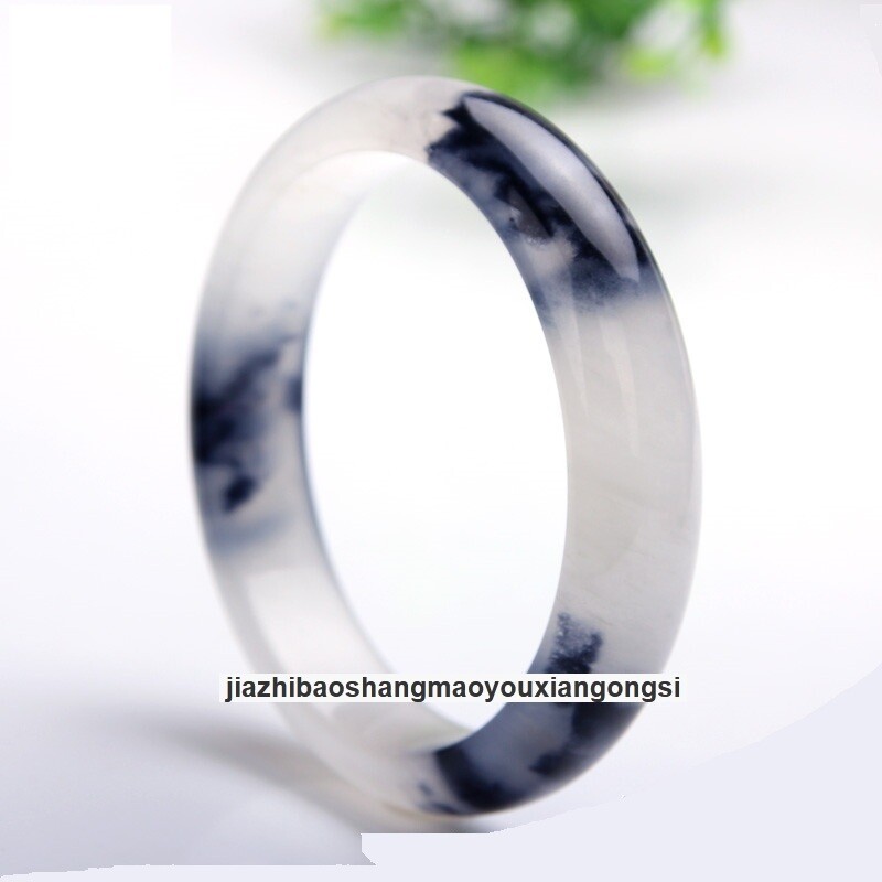 New 56-64mm White & Black Jade Jadeite Gemstone Bracelet Bangle Fashion Jewelry gallery