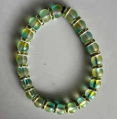 Glow in the dark Green/Blue Round Glass Bead Stretch Bracelet Rhinestone Spacers