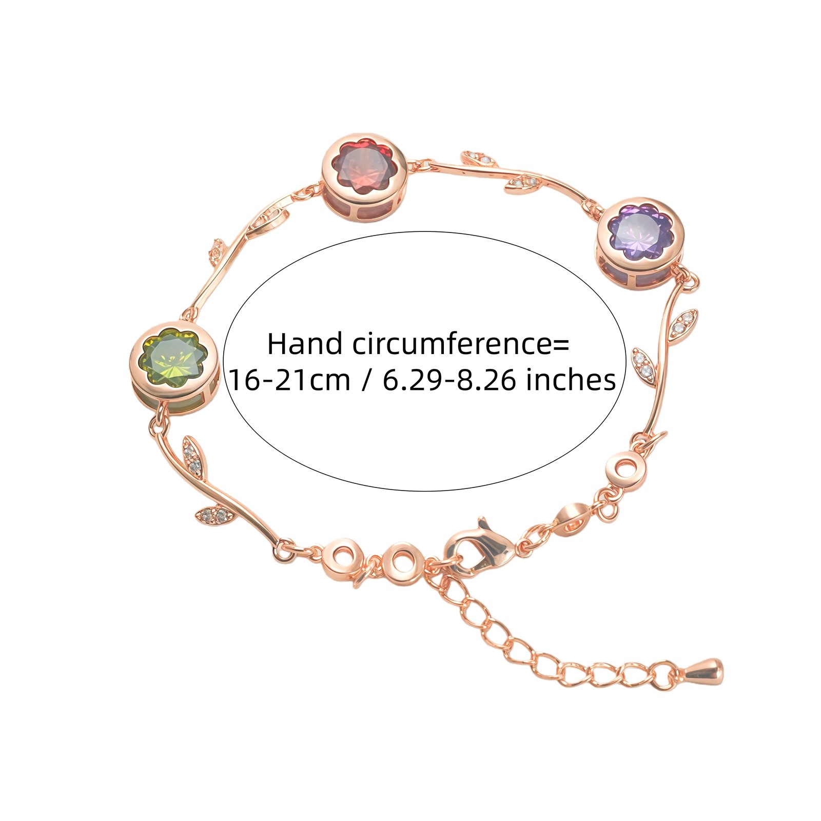 Rose Gold Branch Leaf Multicolor CZ Link Bracelet For Women, Copper Plated Silve gallery