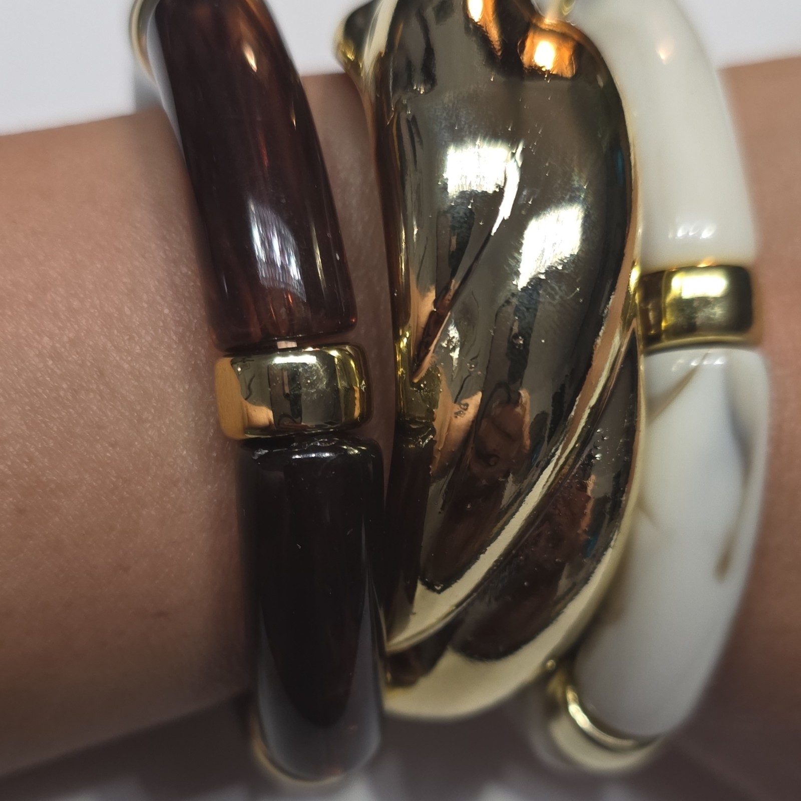 Gold Brown White Bangle Bracelets Set Metal Plastic Round Fashion Jewelry gallery