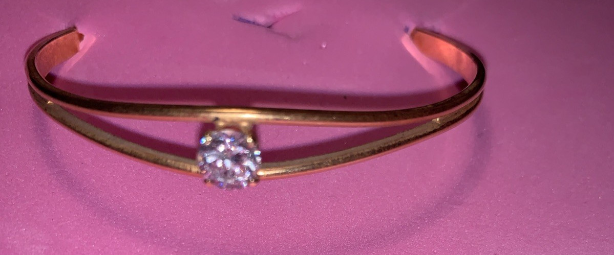 Open Cuff Bangle Bracelet with a single solitaire stone in a prong setting gallery