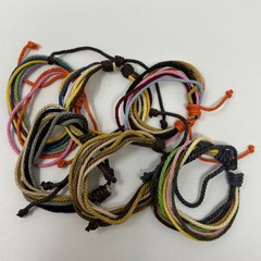 Set of Six Multi Color Cotton Cord Bracelets Adjustable Size Unisex Men Women