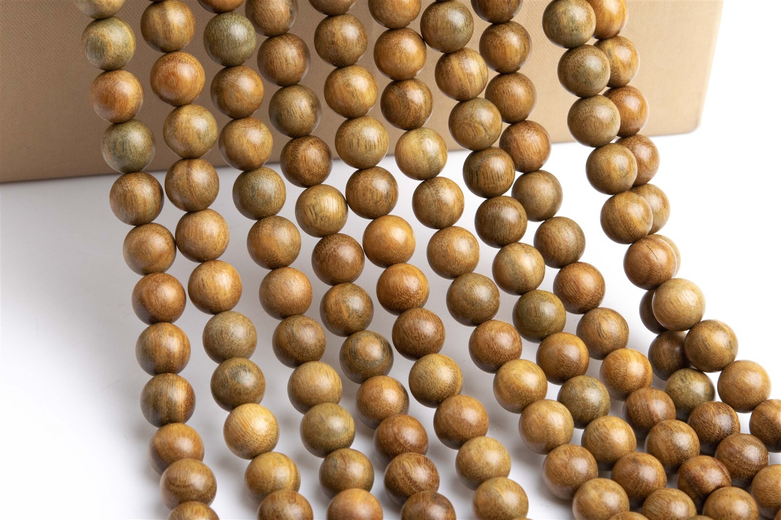 8MM 108 Pcs Fragrant Green Sandalwood Mala Beads Natural Wood Round Beads 26" gallery
