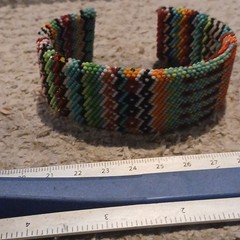 Multicolor Glass Beaded Cuff Bracelet Handmade Zigzag Pattern Bohemian